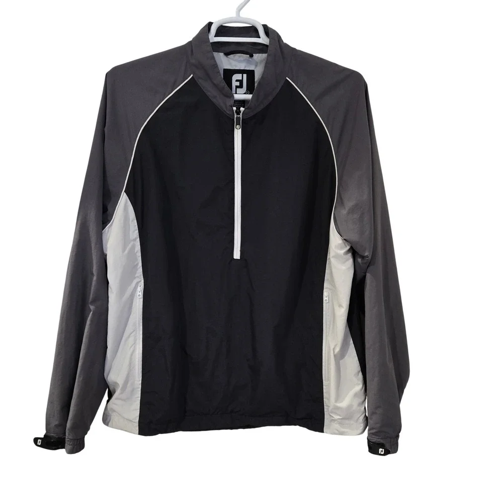 FootJoy Golf Pullover Windbreaker Mens XL Black Grey 1/2 Zip Jacket